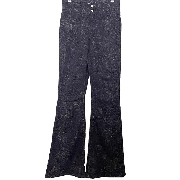 We the Free People Jayde Flare Pants Jeans 30 Brown Metallic Paisley Foil Print - Picture 3 of 12